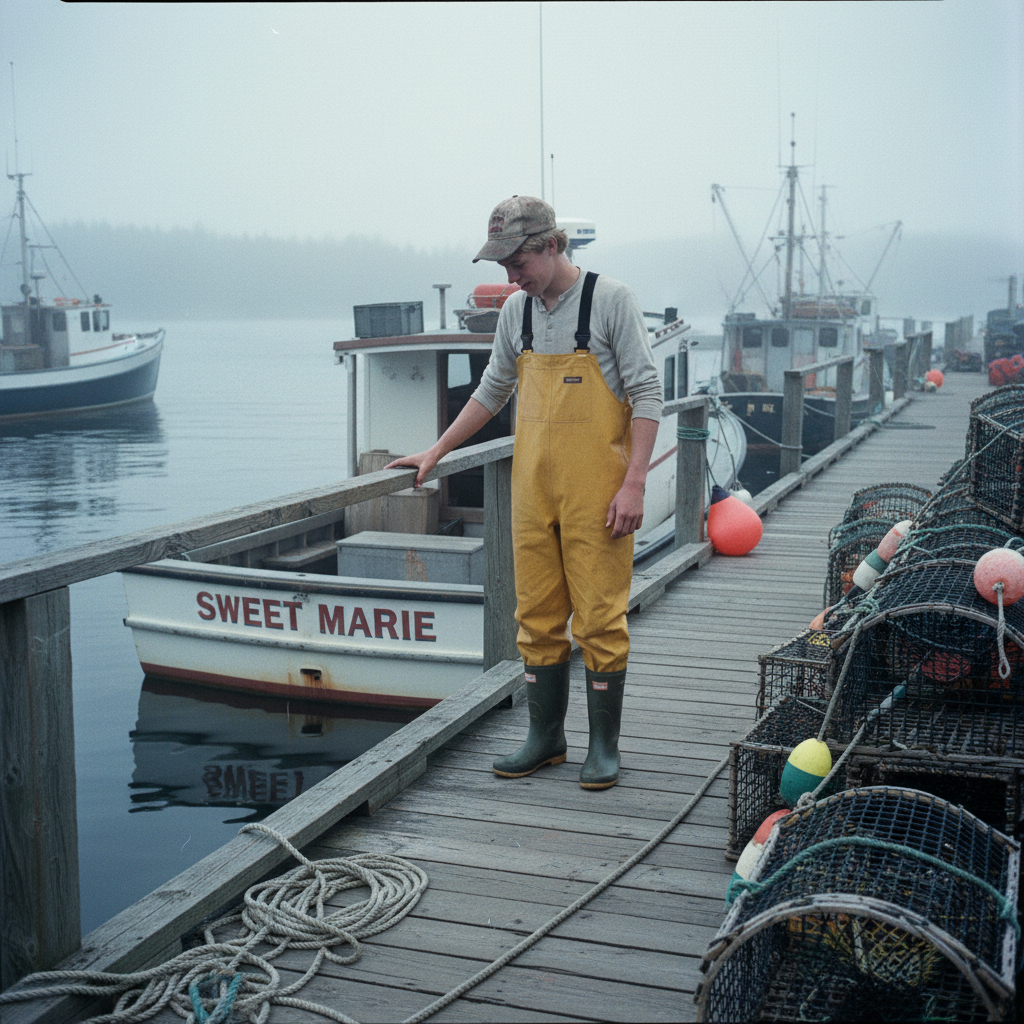16-year-old Downs on the dock beside the Sweet Marie, 1993
