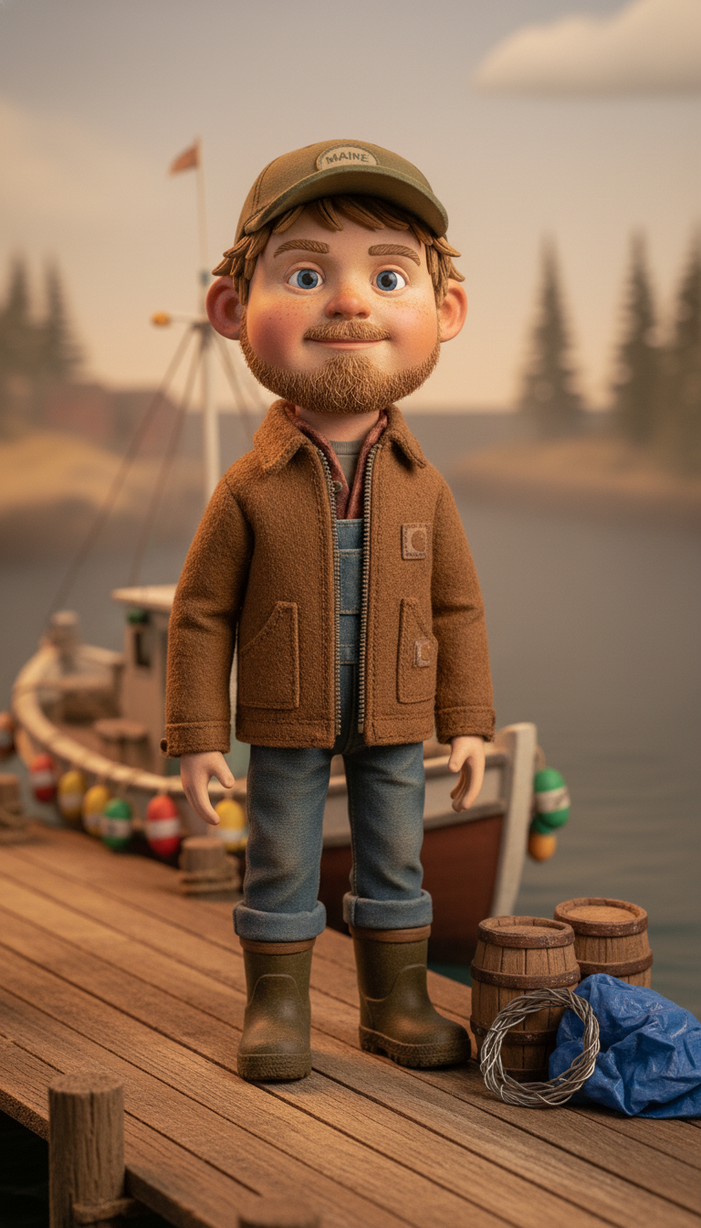 16-year-old Downs East standing on a dock next to a lobster boat, early 1990s vintage photo